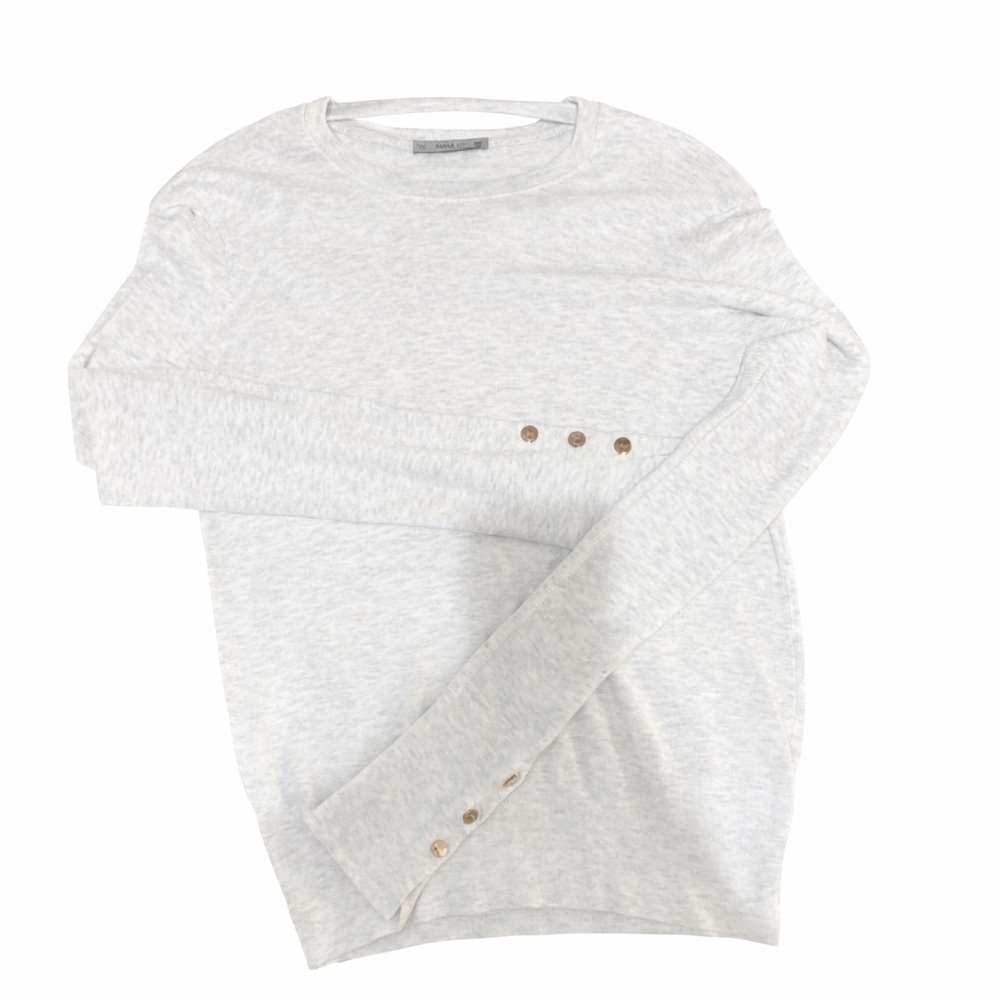 Zara Women's Light Gray Sweatshirt with Button Detail